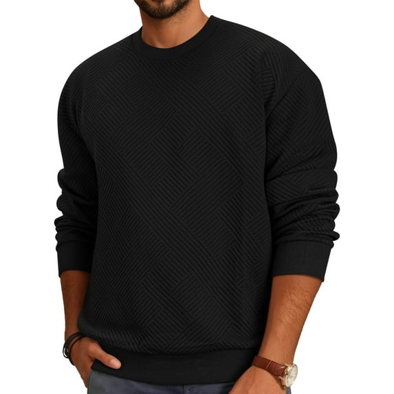 OALUXE Sweatshirts for Men Geometric Texture Pullover Long Sleeve Shirts Crewneck Casual Tops