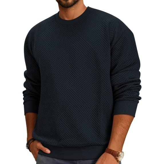 OALUXE Sweatshirts for Men Geometric Texture Pullover Long Sleeve Shirts Crewneck Casual Tops