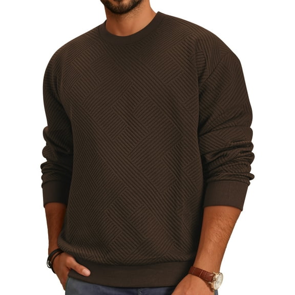 OALUXE Sweatshirts for Men Geometric Texture Pullover Long Sleeve Shirts Crewneck Casual Tops