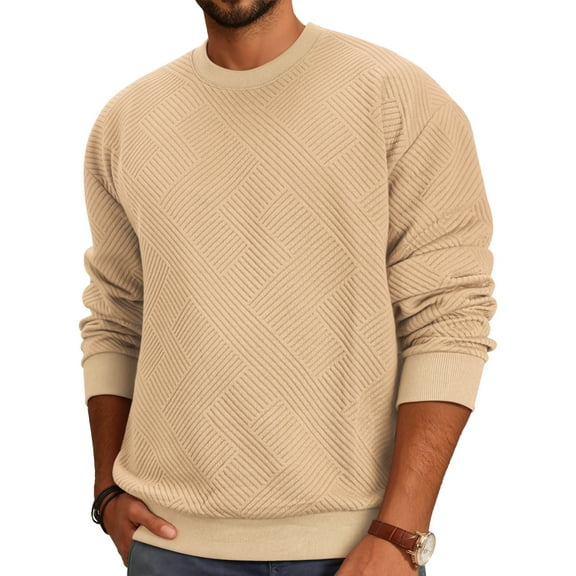OALUXE Sweatshirts for Men Geometric Texture Pullover Long Sleeve Shirts Crewneck Casual Tops