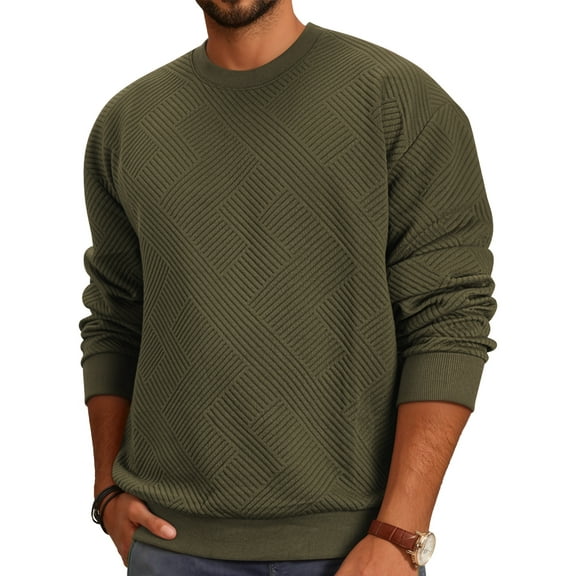 OALUXE Sweatshirts for Men Geometric Texture Pullover Long Sleeve Shirts Crewneck Casual Tops