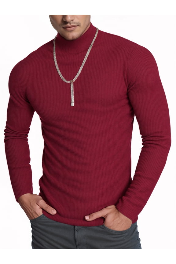 Turtleneck Ribbed Long Sleeve Shirts for Mens Undershirts Knit Thermal Basic Tops