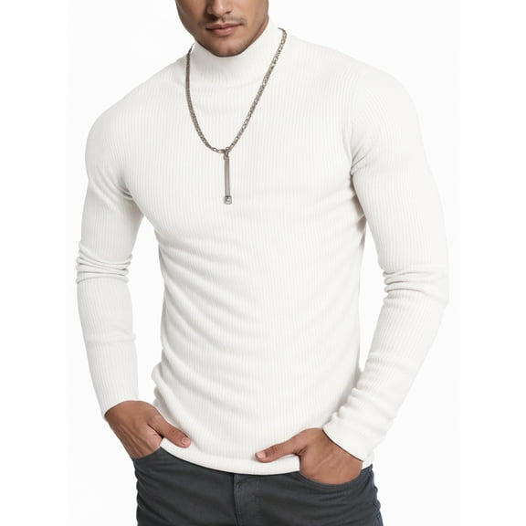 OALUXE Turtleneck Ribbed Long Sleeve Shirts for Mens Undershirts Knit Thermal Basic Tops