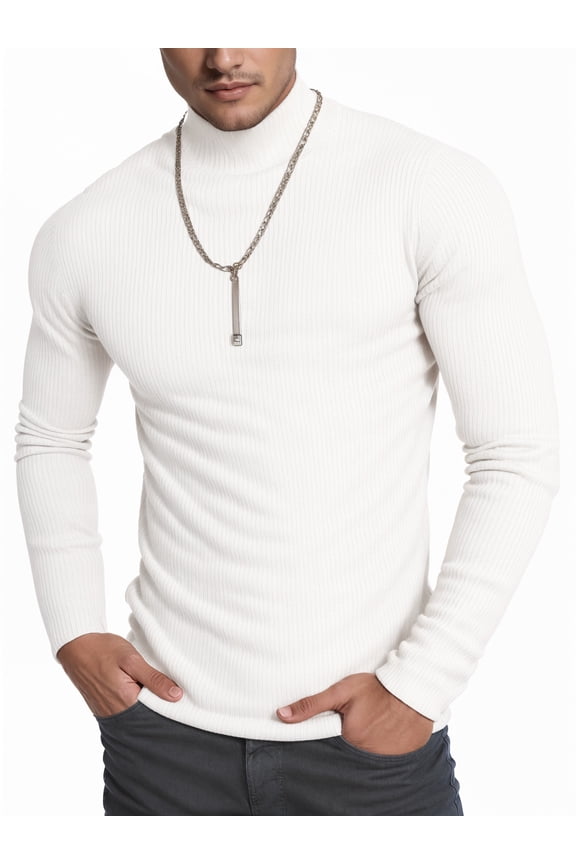 Turtleneck Ribbed Long Sleeve Shirts for Mens Undershirts Knit Thermal Basic Tops