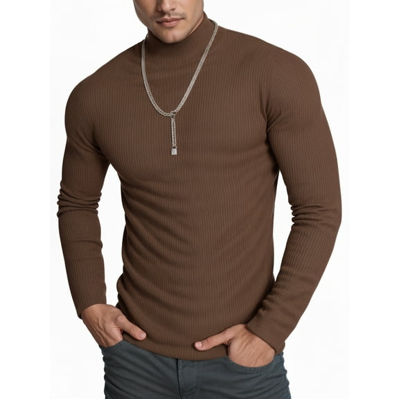 OALUXE Turtleneck Ribbed Long Sleeve Shirts for Mens Undershirts Knit Thermal Basic Tops