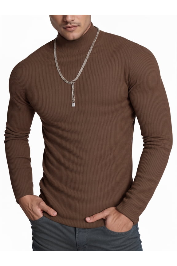 Turtleneck Ribbed Long Sleeve Shirts for Mens Undershirts Knit Thermal Basic Tops