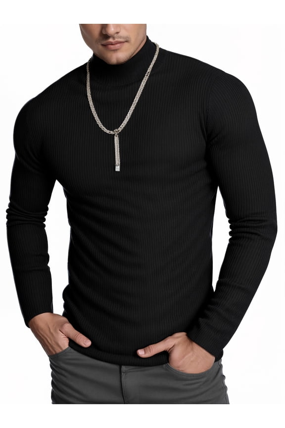 Turtleneck Ribbed Long Sleeve Shirts for Mens Undershirts Knit Thermal Basic Tops