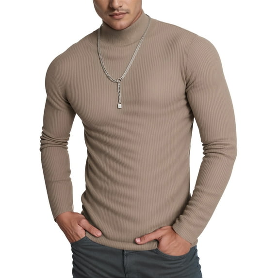 OALUXE Turtleneck Ribbed Long Sleeve Shirts for Mens Undershirts Knit Thermal Basic Tops