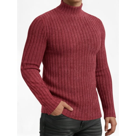 OALUXE Turtleneck Ribbed Long Sleeve Shirts for Mens Undershirts Knit Thermal Fitted Basic Tops