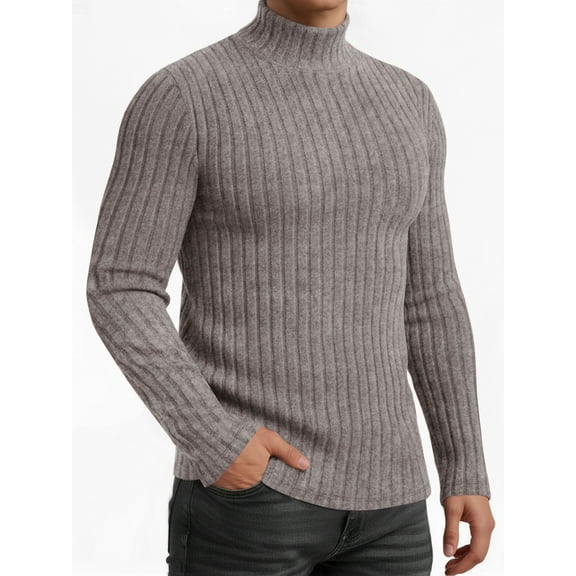 OALUXE Turtleneck Ribbed Long Sleeve Shirts for Mens Undershirts Knit Thermal Fitted Basic Tops