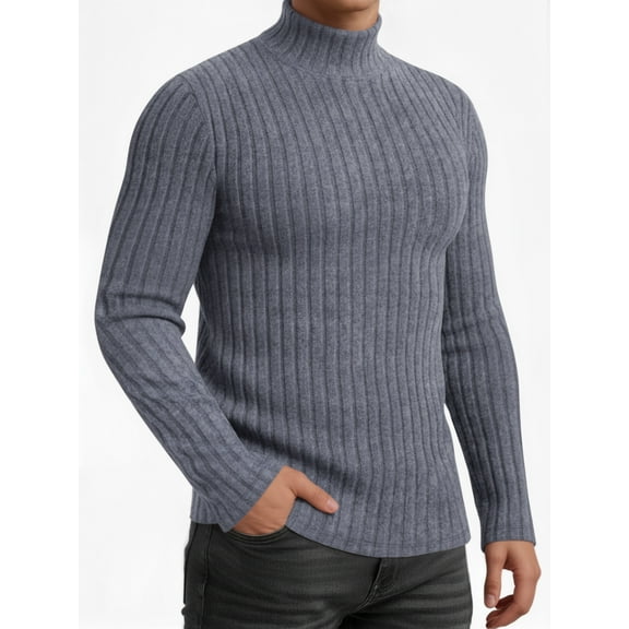 OALUXE Turtleneck Ribbed Long Sleeve Shirts for Mens Undershirts Knit Thermal Fitted Basic Tops