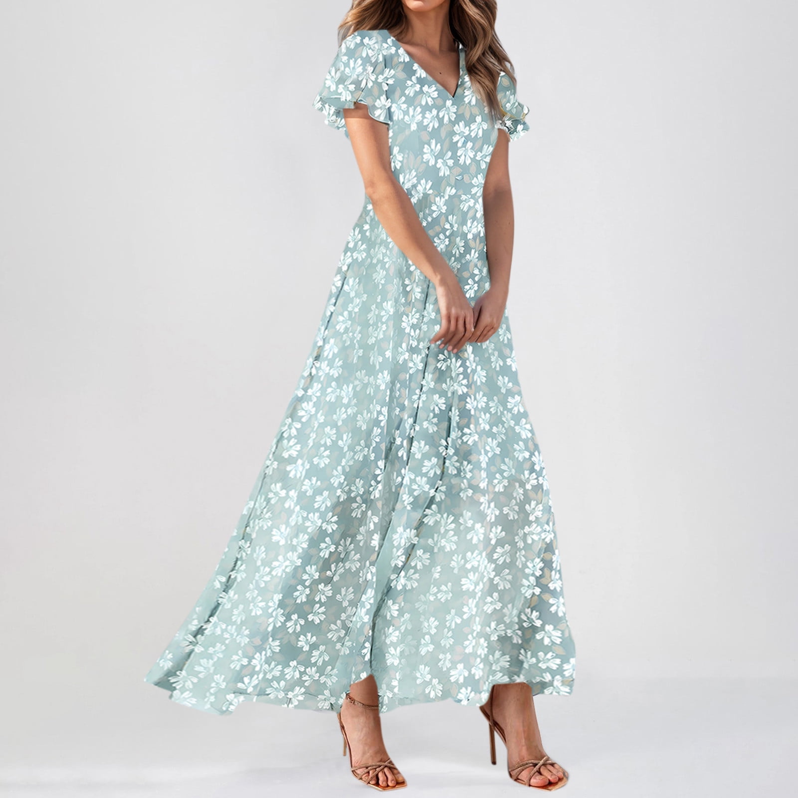 Chiffon Summer Dresses For Women 2026.OAMDNDEA Maxi Dresses for Women 2025 Casual Ruffle Hem Long Dresses ...