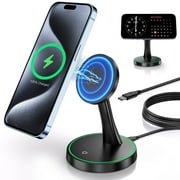 OANDYS 15W Fast Magnetic Wireless Charger Stand for iPhone 16/15/14/13/12 Series with Sleep-Friendly Light for AirPods 3/Pro/Pro 2(Black MagSafe Charger )