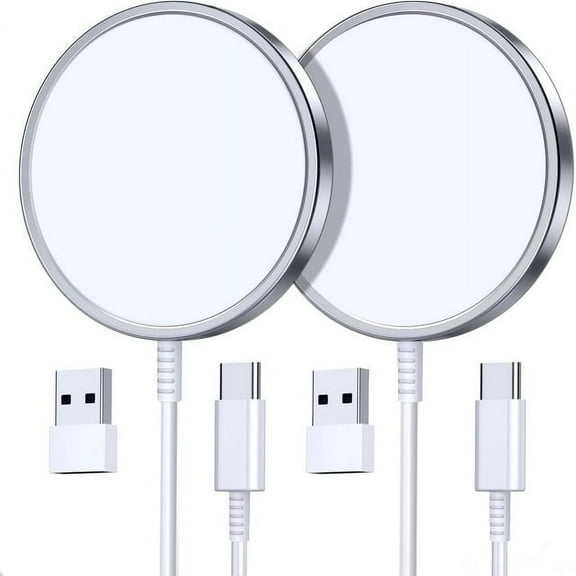 OANDYS 2 Pack Fast Wireless Charger for iPhone 17/16/15/14/13/12 /AirPods 3/2（Silver Magsafe Charger）
