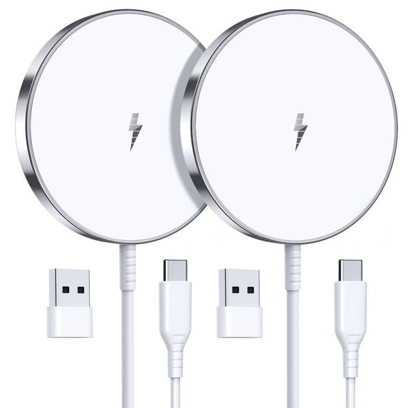 2 Pack MagSafe Charger 15W Wireless Charger with Adapter, Upgrade Fast Charging Pad for iPhone 17/16/15/14/13/12 / AirPods 3/2 Pro(Silver)