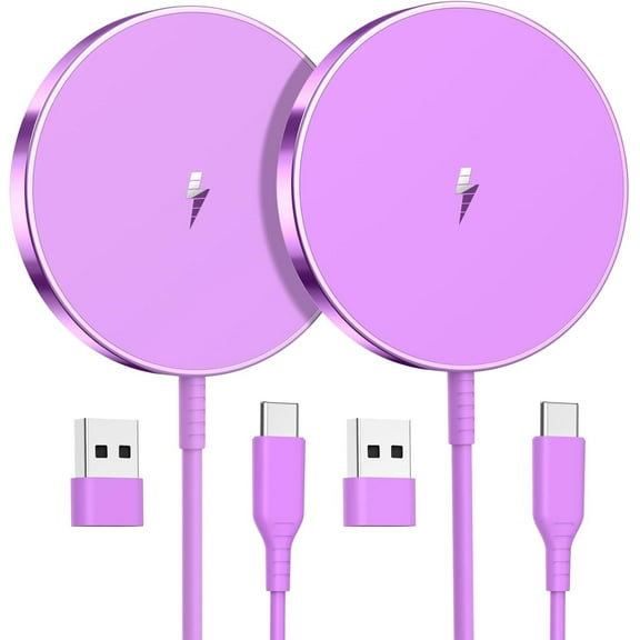 OANDYS 2 Pack MagSafe Charger 15W Wireless Charger with Adapter, Upgrade Fast Charging Pad for iPhone 1716/15/14/13/12/AirPods 3/2 Pro （Purple）