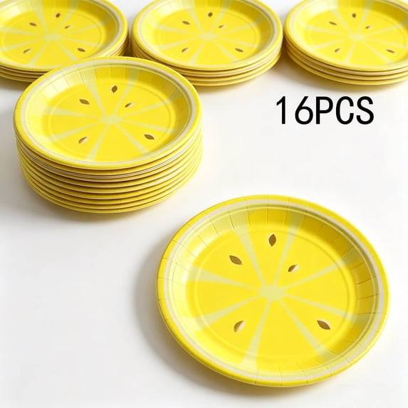 OANLKGI 16PCS Lemon Paper Plates Watercolor Summer Fruit Disposable Plates Lemon Party Decorations Tableware Dessert Plate for Wedding Birthday Baby Shower Party Supplies
