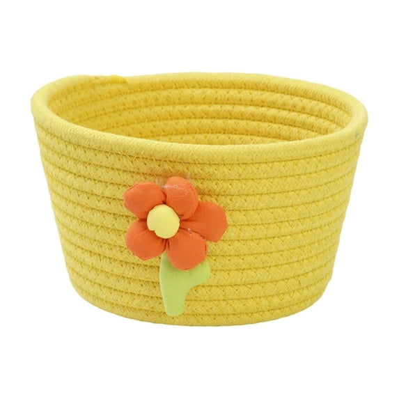 OANLKGI 7 in Cotton Rope Storage Basket With Cute Flower Decor Small Woven Organizer Bin Candy Holder For Halloween Thanksgiving Desktop Snack Key Makeup Home Tabletop Decor