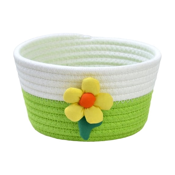 OANLKGI 7 in Cotton Rope Storage Basket With Cute Flower Decor Small Woven Organizer Bin Candy Holder For Halloween Thanksgiving Desktop Snack Key Makeup Home Tabletop Decor