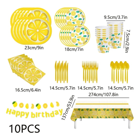 OANLKGI 72PCS Lemon Party Decorations Tableware, Disposable Summer Theme Lemon Birthday Party Supplies, Paper Plate, Napkin, Cup, Cutlery, for Birthday Baby Shower Bridal Shower