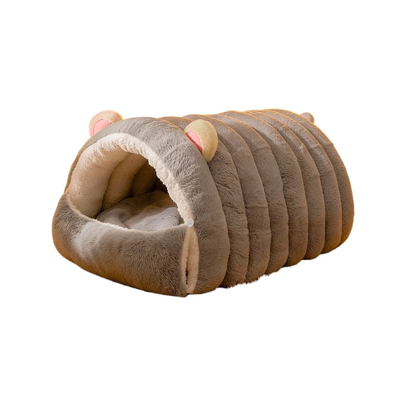 OANLKGI Cat Bed 13.7 x 11.8 IN Plush Ribbed Cave Pet Bed Nest with Fold Down Front Cushion Convertible Enclosed Sleeping Pod for Indoor Cat and Small Dog Resting Home Accent Gray