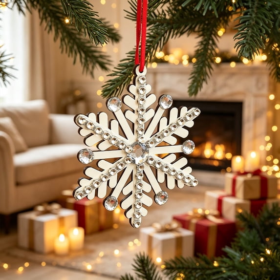 OANLKGI Christmas Decor Wooden Snowflake Ornaments Rhinestone Inlaid Xmas Tree Hanging Decor Sparkly Wooden Pendants for Christmas Tree Mantel Home Holiday Party Decor