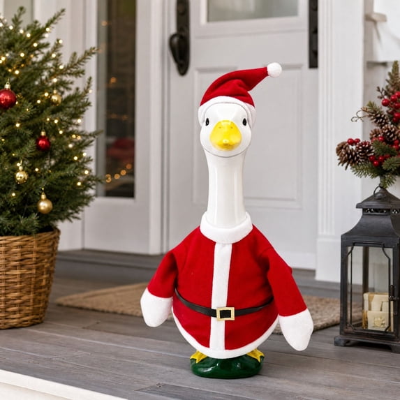 OANLKGI Christmas Garden Goose Statue Clothing Set for 23 IN Goose Decoration Santa Costume with Red Coat and Matching Hat for Front Yard Porch Patio Entryway Seasonal Home Display Red and White