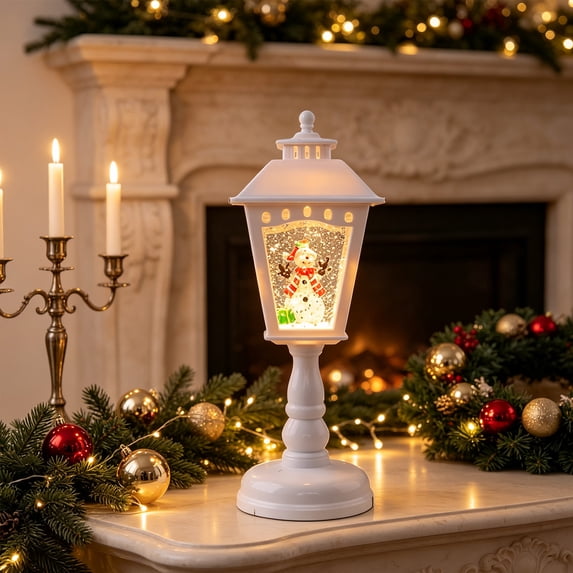 OANLKGI Christmas Lamp Post Light 8.46 x 3.15 IN Resin Design Resin Tabletop Lantern with Soft Warm Glow Holiday Street Lamp Decoration for Mantel Shelf Table christmas decorations White
