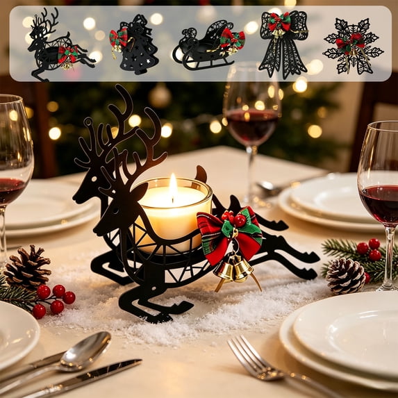 OANLKGI Christmas Reindeer Candle Holder 5.91 x 4.33 IN Metal Tealight Stand with Bow for Table Mantel Shelf Window Seasonal Home Decoration Black