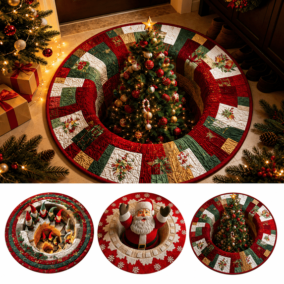 OANLKGI Christmas Rug 15.75 IN Round 3D Illusion Floor Mat Christmas Floor Mat Festive Christmas Area Rug for Indoor Entryway Living Room Bedroom Party Seasonal Home Decoration Multicolor