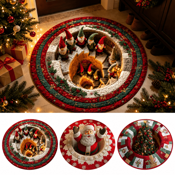 OANLKGI Christmas Rug 15.75 IN Round 3D Illusion Floor Mat Christmas Floor Mat Festive Christmas Area Rug for Indoor Entryway Living Room Bedroom Party Seasonal Home Decoration Multicolor