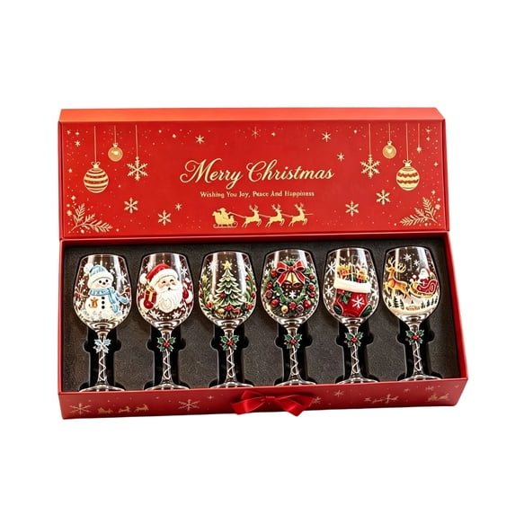 OANLKGI Christmas Wine Glasses 6PCS Set 7.20 x 2.36 in Festive Glass Goblets with 6 Assorted Designs Christmas Stemware for Red White Wine Dining Parties Seasonal Home Table Decoration