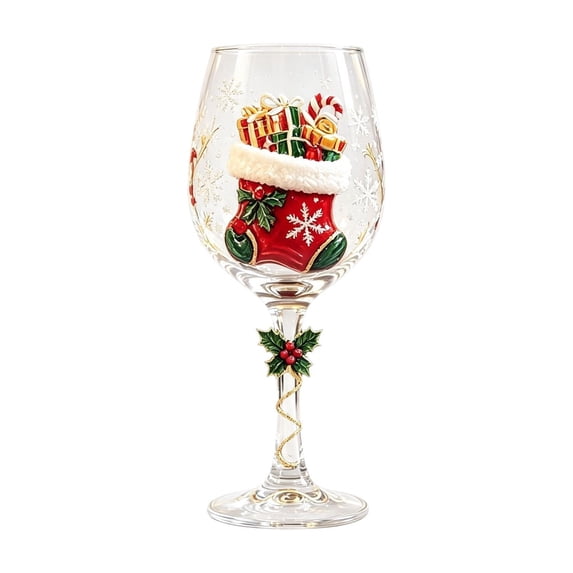 OANLKGI Christmas Wine Glasses 7.20 x 2.36 IN Festive Glass Goblets with Seasonal Details Christmas Stemware for Red Wine White Wine Christmas Dining Parties Seasonal Home Table Decoration Clear