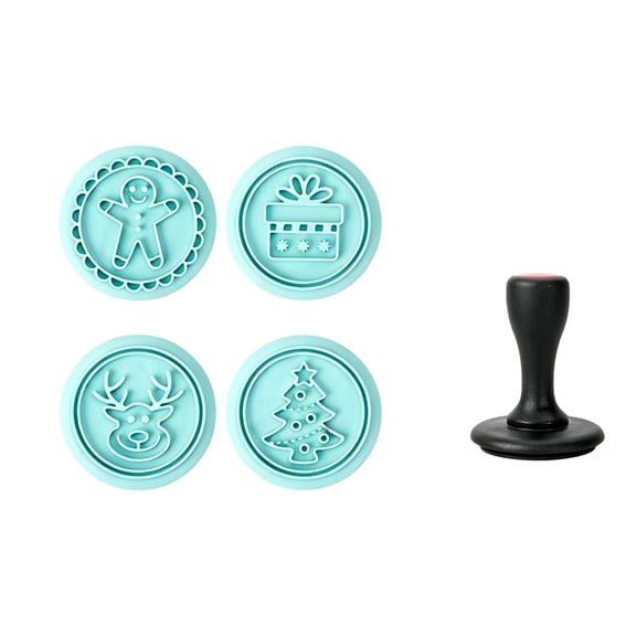 OANLKGI Cookie Stamp Set 3.27 x 2.56 IN Four Pattern Stamp Discs Christmas Dough Press Detachable Handle Baking Embosser Kit for Biscuit Fondant and Holiday Baking Craft Projects Blue
