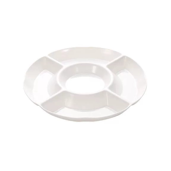 OANLKGI Divided Serving Platter 9.06 in Five Sections Sectioned Snack Plate Round Plastic Body Compartment Tray for Fruit Snacks and Side Dishes at Home Dinner Gatherings White