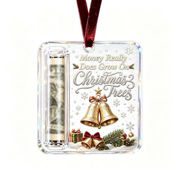 OANLKGI Hanging Christmas Money Holder Ornaments, 3.94 IN Acrylic Cash Gift Ornament Money Clip Xmas Tree Ornament with Ribbon for Christmas Tree Stocking Home Holiday Gift Decoration