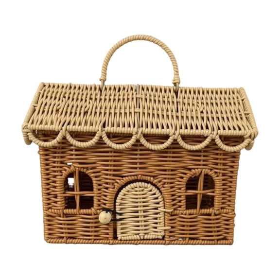 OANLKGI House Shaped Storage Basket 9.45 x 7.09 x 5.91 IN Woven Organizer Basket Lidded Storage Container Decorative Basket with Woven House Shape for Tabletops Shelves Entryways Gift Multicolor