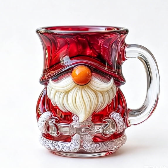 OANLKGI Santa Gnome Glass Mug Holiday Shaped Coffee Mug 4.8 IN High with Handle for Hot Cocoa Tea Water Home Office Kitchen Table Decor, Red