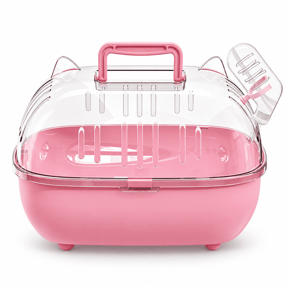 OANLKGI Small Pet Travel Carrier 10.83 x 8.66 IN Acrylic Viewing Panels Transparent Animal Transport Box Water Bottle and Carry Handle Portable Ventilated Pet Cage Pet Travel Pink