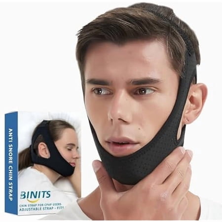 OAO Chin Strap for CPAP User - Adjustable Snore Stopping Device Face Mask Bandage Keeping Mouth Closed - Better Night's Sleep Women and Men (Black)