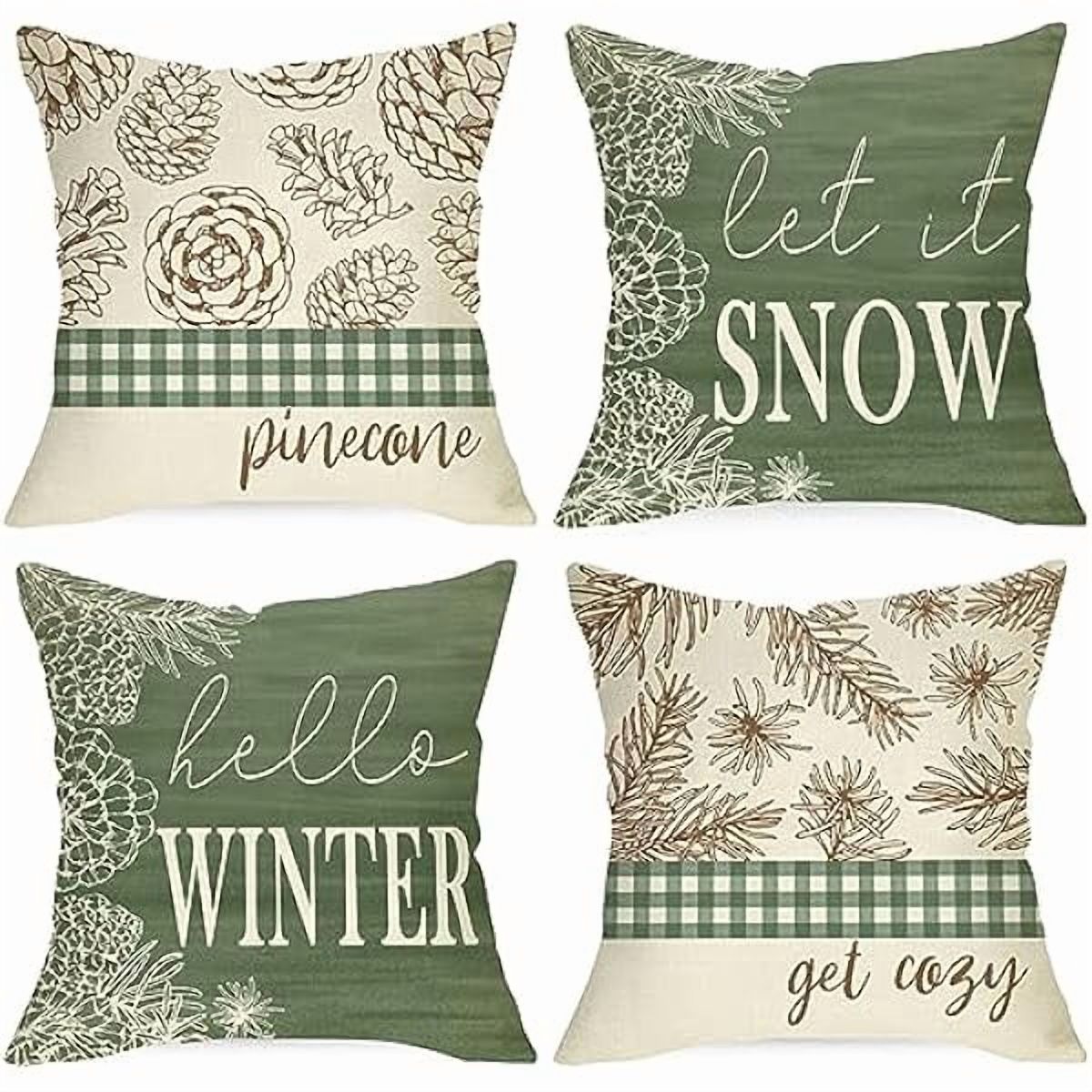 OAO Hello Winter Pine Cone Decorative Throw Pillow Covers 20 x 20 Set ...