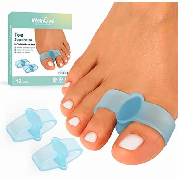OAO Pack of 12 Bunion Corrector, Toe Separators with 2 Loops, Big Toe Spacer Suitable for Bunion and Overlap Toe (Blue)