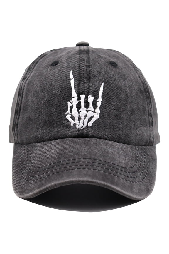 Skeleton Hand Adjustable Wash Distressed Denim Hat