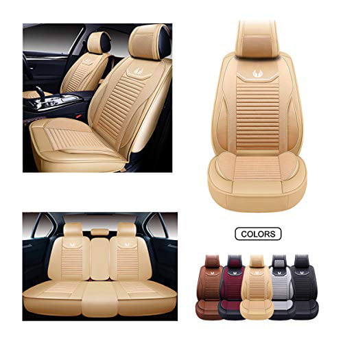 carXS PU Leather Car Seat Covers, Full Set Front & Rear Cover in Tan Beige