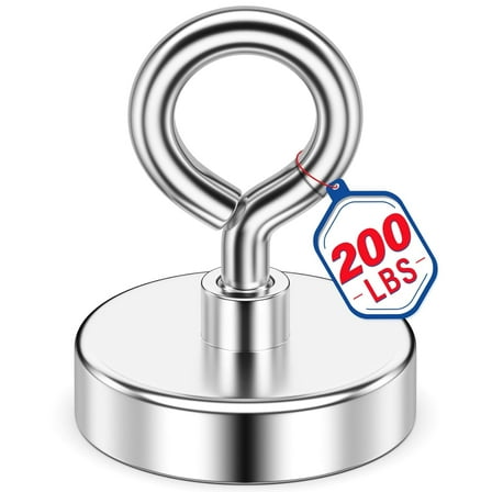 OASIS Neodymium Fishing Magnet, 200lb Pull Strong Rare Earth Magnet Heavy Duty with Countersunk Hole Eyebolt, 1.76” Diameter for Removal, Kitchen Storage, Lifting and Magnetic Fishing