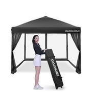 OASISHOME 10'x10' Waterproof Black Pop-up Gazebo canopy Tent with Netting Sidewalls, Wheeled Bag, UV Protection for Outdoor Parties