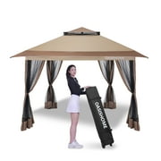 OASISHOME 10'x10' Black One-Push Pop-Up Gazebo Canopy Tent with 4 Sidewalls, Wheeled Bag - Waterproof, UV Protected, Heavy-Duty Steel Frame for Outdoor Events