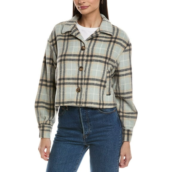 OAT NEW YORK womens Cropped Plaid Jacket, XL, Beige