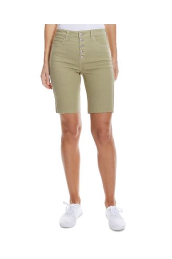 Women's High-Rise Button-Fly Bermuda Jean Shorts Dark Green Size 28, $64 NWT