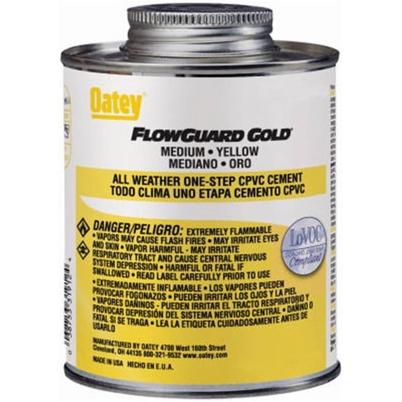Oatey 31911 LO-V.O.C Flowguard Gold 1-Step Cement, 8-Ounce, 8 oz, CPVC Yellow